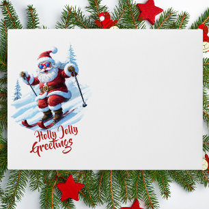 Skiing Red And White Santa Funny Christmas Holiday Envelope