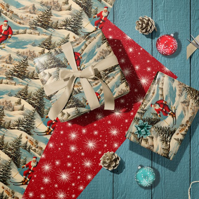 Skiing Retro Santa Wrapping Paper (Creator Uploaded)