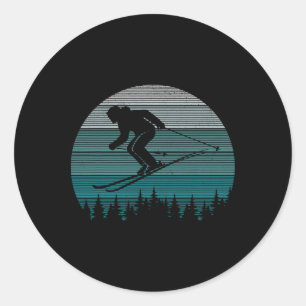 Skiing Retro Skier Mountain Extreme Winter Sports Classic Round Sticker