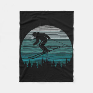 Skiing Retro Skier Mountain Extreme Winter Sports Fleece Blanket