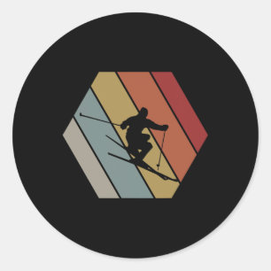Skiing Retro Vintage Winter Gift For Skier Classic Round Sticker