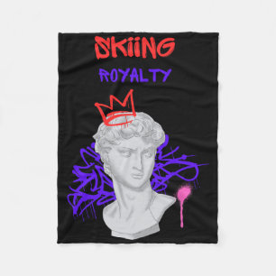 Skiing Royalty Greek Statue Winter Sports Mountain Fleece Blanket