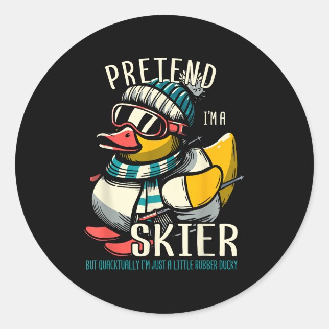 Skiing Rubber Duck Duckling Skier  Classic Round Sticker (Front)