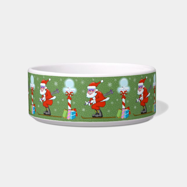 Skiing Santa at North Pole Pet Bowl (Left)