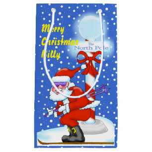 Skiing Santa Christmas Gift Bag