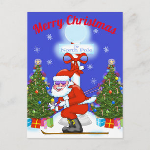 Skiing Santa Christmas Postcard