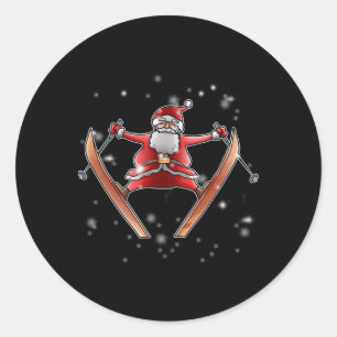 Skiing Santa Christmas Ski Winter Sport X-mas Paja Classic Round Sticker