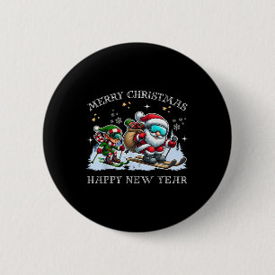 Skiing Santa Claus And Elf Funny Holiday Ski Winte 6 Cm Round Badge