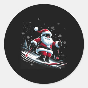 Skiing Santa Claus Christmas Ski Winter Sport X-ma Classic Round Sticker