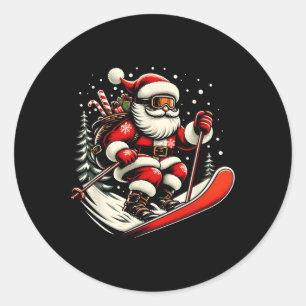 Skiing Santa Claus Christmas Ski Winter Sport X-ma Classic Round Sticker