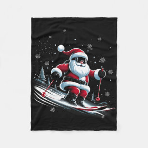 Skiing Santa Claus Christmas Ski Winter Sport X-ma Fleece Blanket