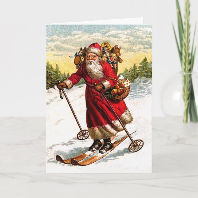 Skiing Santa Claus Holiday Card (Front)