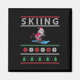 Skiing Santa Funny Christmas Skiing Lover Santa Sk Magnet