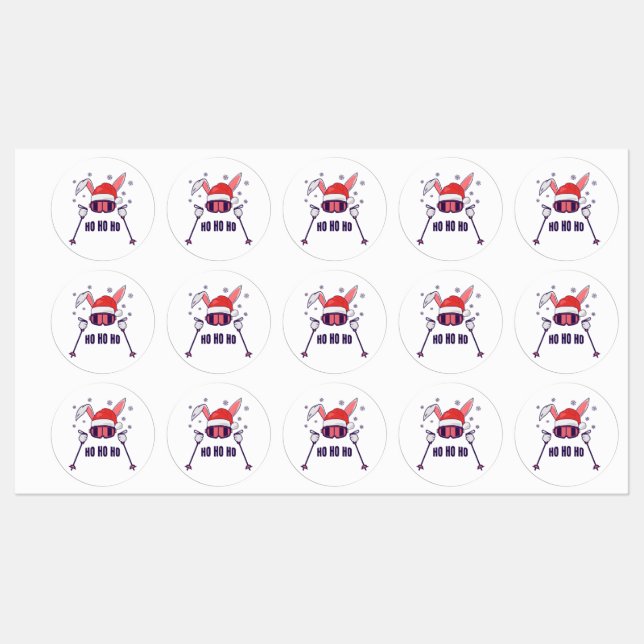 Skiing Santa Rabbit with Santa Hat and ski poles S (Sheet)