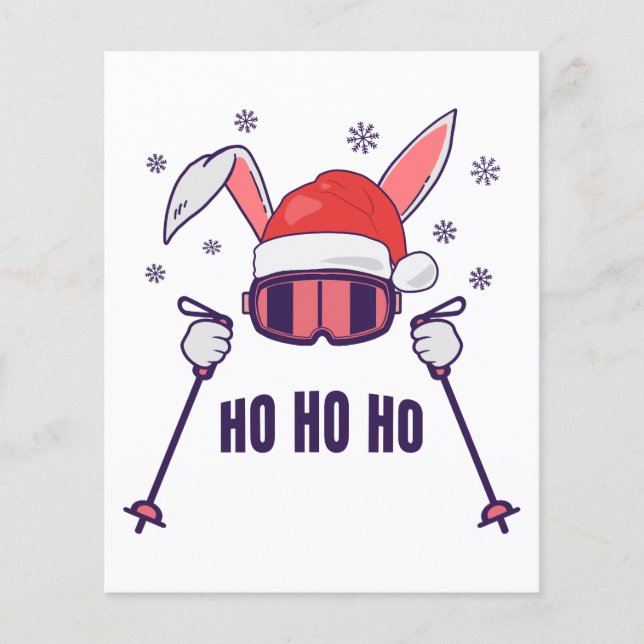 Skiing Santa Rabbit with Santa Hat and ski poles S Flyer (Front)