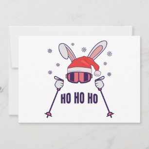 Skiing Santa Rabbit with Santa Hat and ski poles S Invitation