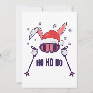 Skiing Santa Rabbit with Santa Hat and ski poles S Invitation