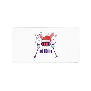 Skiing Santa Rabbit with Santa Hat and ski poles S Label