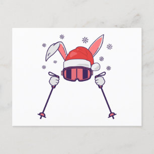 Skiing Santa Rabbit with Santa Hat and ski poles S Postcard