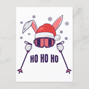 Skiing Santa Rabbit with Santa Hat and ski poles S Postcard