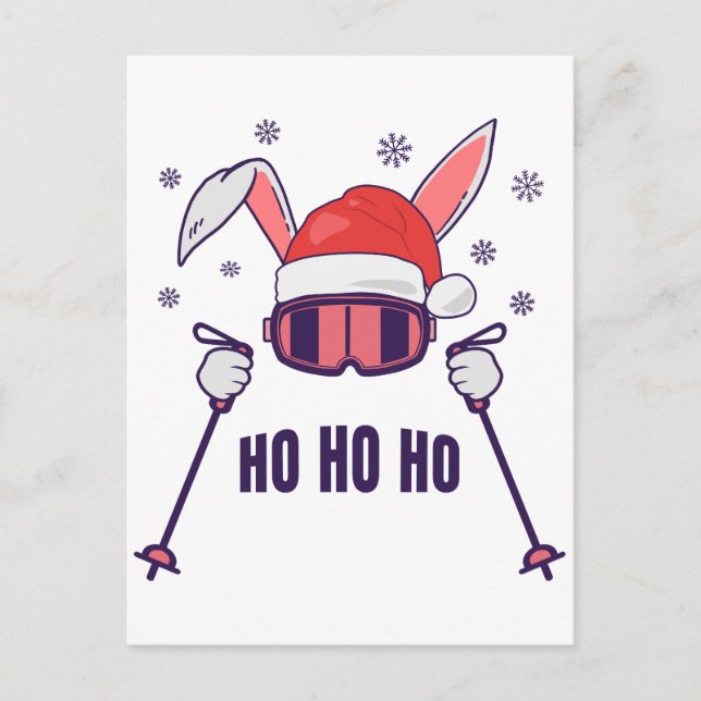 Skiing Santa Rabbit with Santa Hat and ski poles S Postcard (Front)
