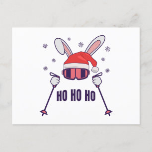 Skiing Santa Rabbit with Santa Hat and ski poles S Postcard
