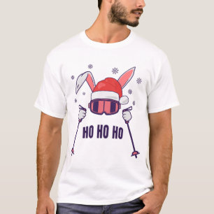 Skiing Santa Rabbit with Santa Hat and ski poles S T-Shirt