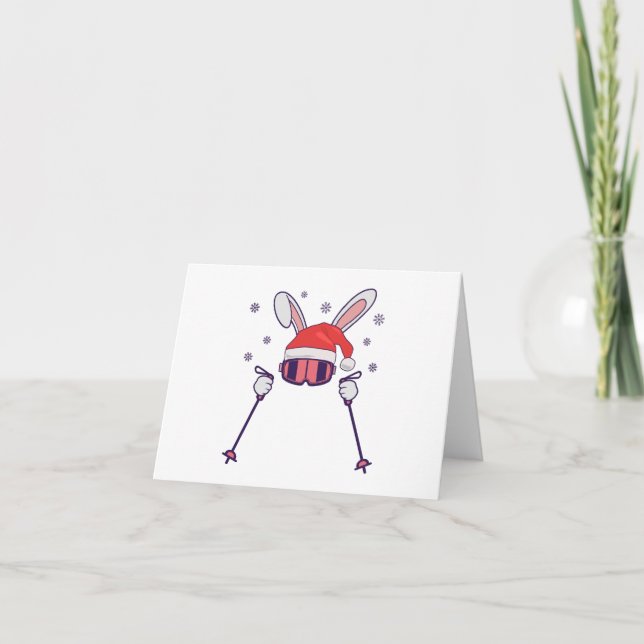 Skiing Santa Rabbit with Santa Hat and ski poles S Thank You Card (Front)