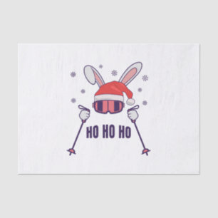 Skiing Santa Rabbit with Santa Hat and ski poles S Tissue Paper