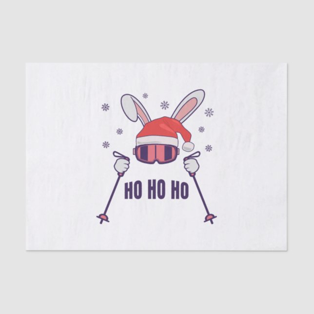 Skiing Santa Rabbit with Santa Hat and ski poles S Tissue Paper (Front)