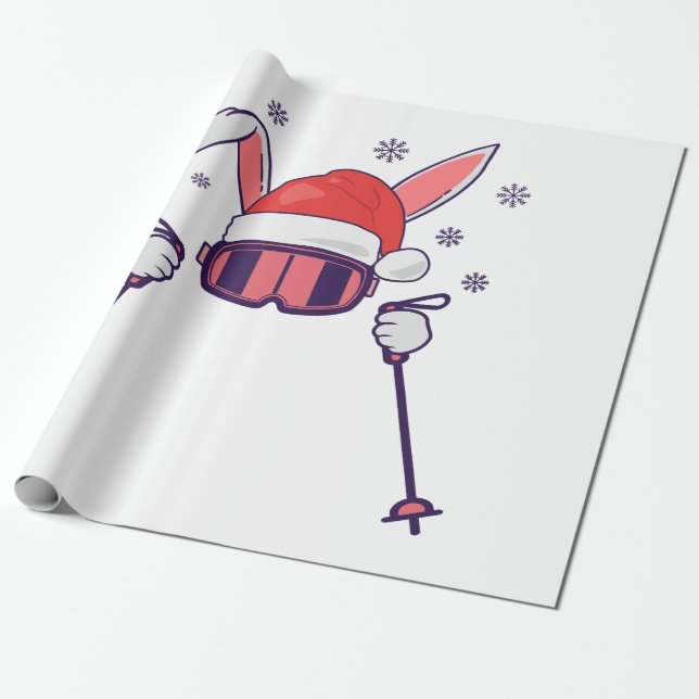 Skiing Santa Rabbit with Santa Hat and ski poles S Wrapping Paper (Unrolled)