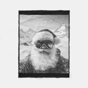 Skiing Santa Selfie Christmas  Fleece Blanket