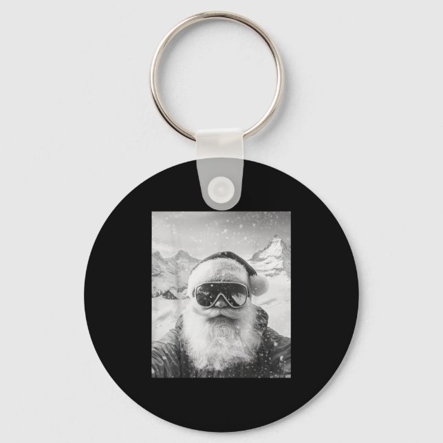 Skiing Santa Selfie Christmas  Key Ring (Front)