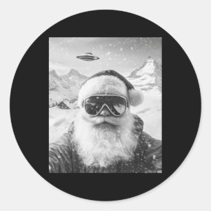Skiing Santa Ufo Selfie Christmas Classic Round Sticker