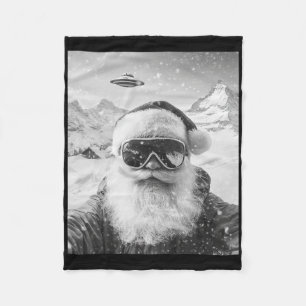 Skiing Santa Ufo Selfie Christmas  Fleece Blanket