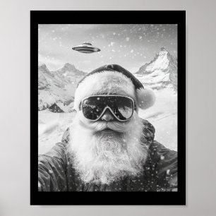 Skiing Santa Ufo Selfie Christmas Poster