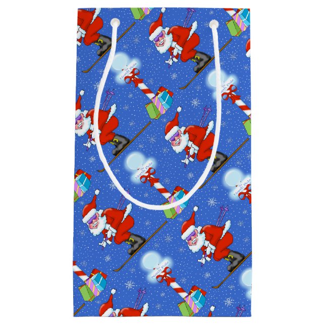 Skiing Santas Christmas Gift Bag (Front)
