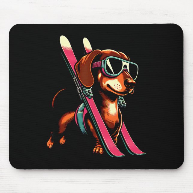 Skiing Sausage Dog Mountain Winter Goggles Style  Mouse Pad (Front)