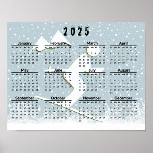 Skiing Scene 2025 Calendar  Poster