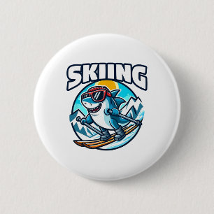 Skiing Shark Sports Skier 6 Cm Round Badge