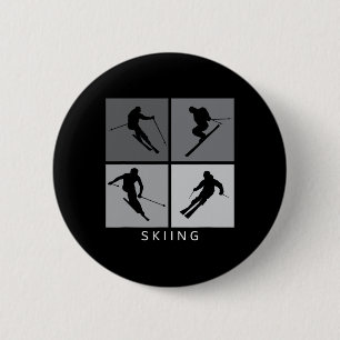 Skiing Silhouette Alpine Skier Winter Sports 6 Cm Round Badge