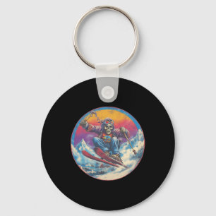 Skiing Skeleton Retro Skier Skull Mountain Snow Sp Key Ring