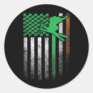 Skiing Ski Irish American Flag St. Patrick's Day S Classic Round Sticker