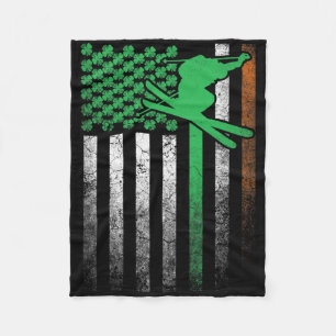 Skiing Ski Irish American Flag St. Patrick's Day S Fleece Blanket