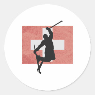 Skiing Ski Jump Switzerland Swiss Flag Winter Spor Classic Round Sticker