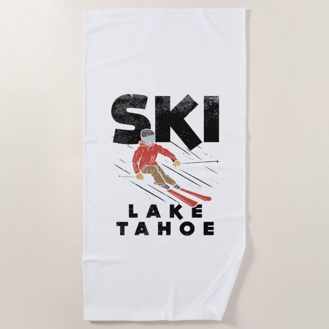 Skiing - Ski Lake Tahoe Beach Towel (Front)