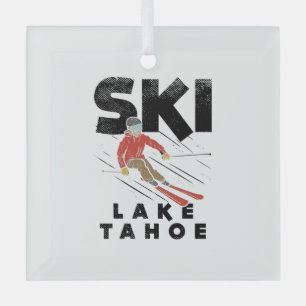 Skiing - Ski Lake Tahoe Glass Tree Decoration