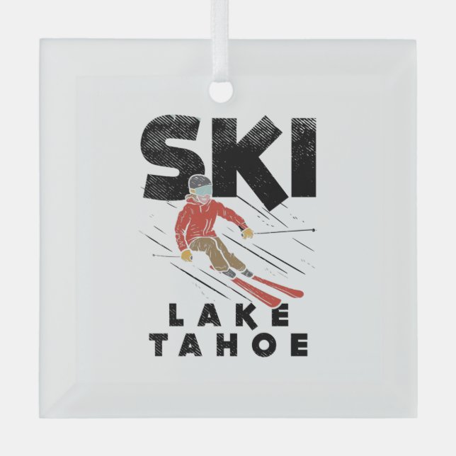 Skiing - Ski Lake Tahoe Glass Tree Decoration (Front)