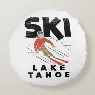 Skiing - Ski Lake Tahoe Round Cushion