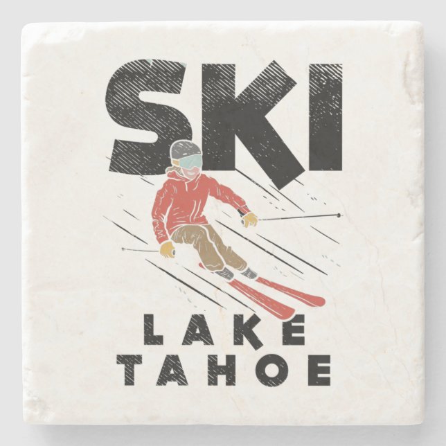 Skiing - Ski Lake Tahoe Stone Coaster (Front)